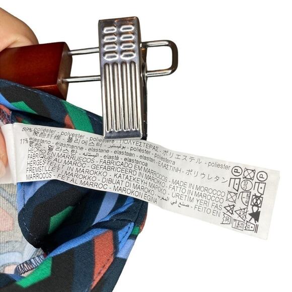 Zara Geometric Printed Blue Retro Multicolor Flare Pants Trousers High Waisted - Picture 4 of 5